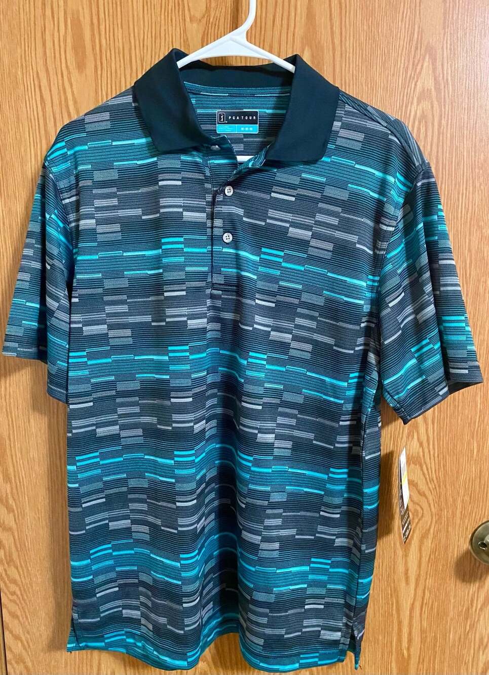 Pga Tour Abstract Striped Golf Polo Size M Caviar
